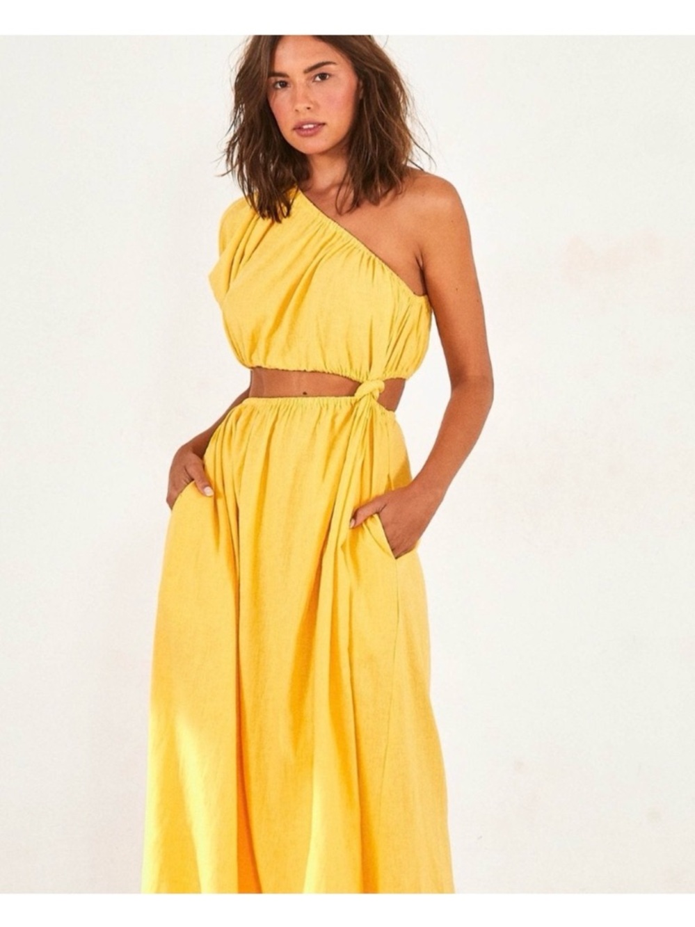 Farm Rio Like new One-Shoulder Cutout Maxi Dress in Bright Yellow - Picture 5 of 8